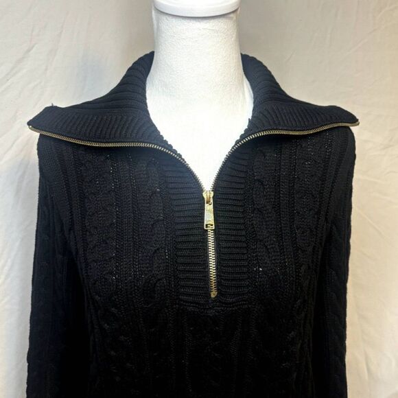 Ralph Lauren Black Half Zip Knitted Sweater Long Sleeve Collared Womens Vintage - Picture 4 of 8